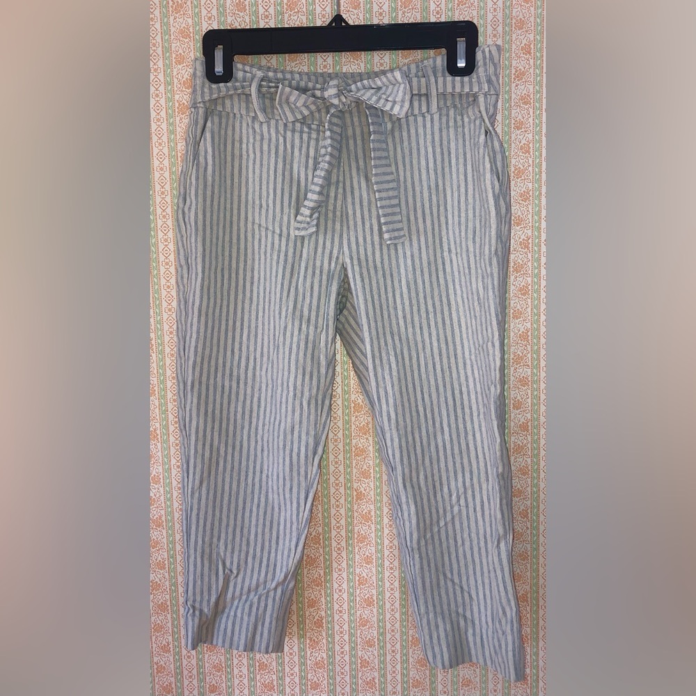 Striped Self-Tie Capri Pants - Size Small